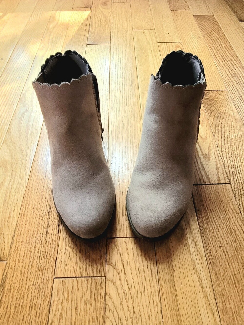 Girl’s Taupe Scallop Ankle Booties - Stylish Everyday Comfort-size 2